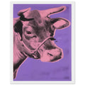 Andy Warhol framed print depicting the cow’s face becomes a bold graphic presence, replacing the gentle mood of traditional animal painting with irreverent visual impact, white frame, 27x35 cm / 11x14″