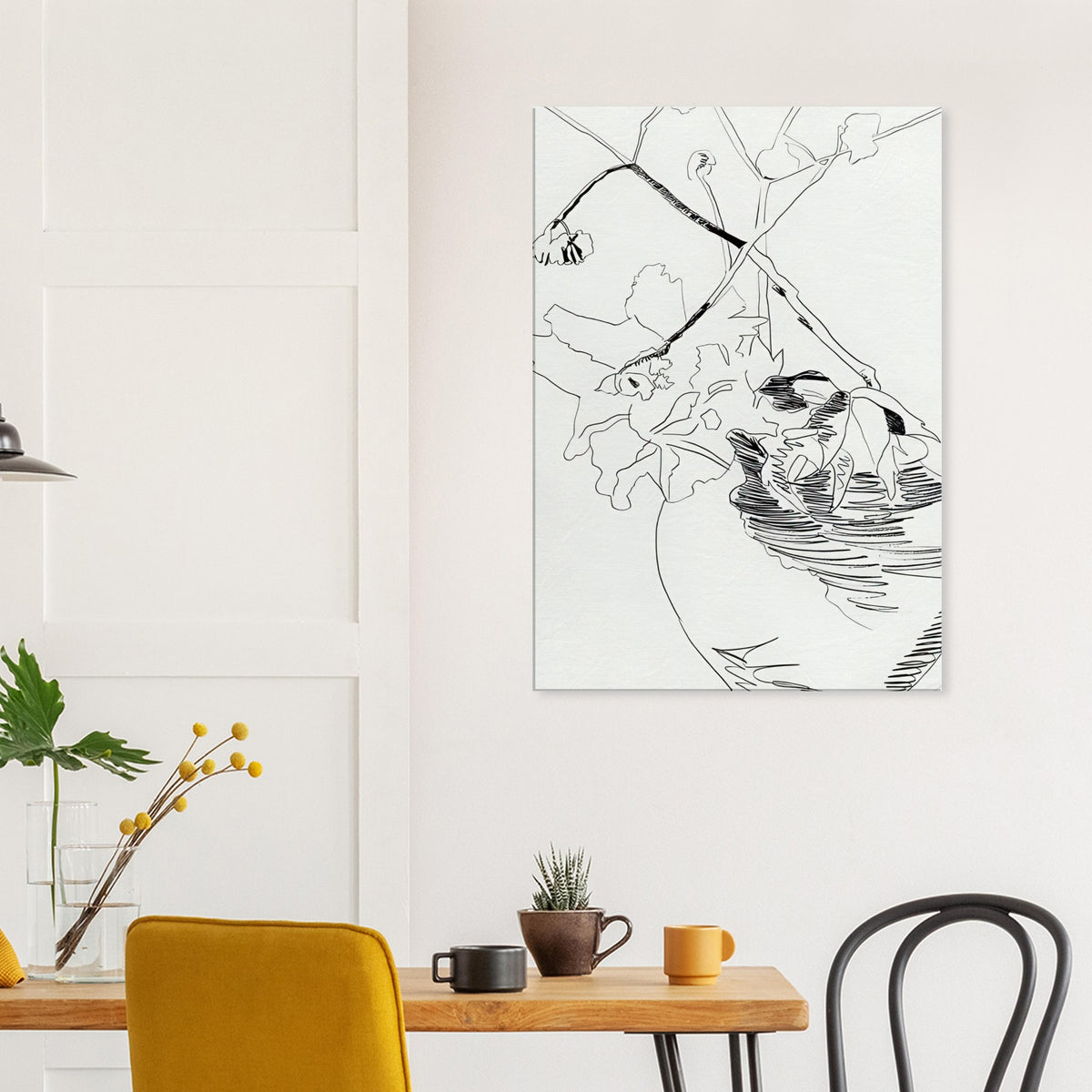 Andy Warhol canvas print depicting the black-and-white treatment emphasizes shapes, texture and the structure of the flowers rather than bright color accents
