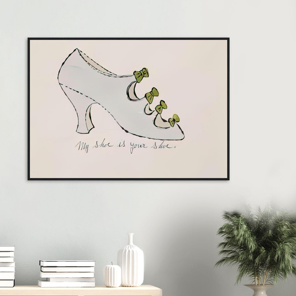Andy Warhol framed print depicting playfully drawn footwear with expressive line work, a detail that connects the composition to its broader artistic subject