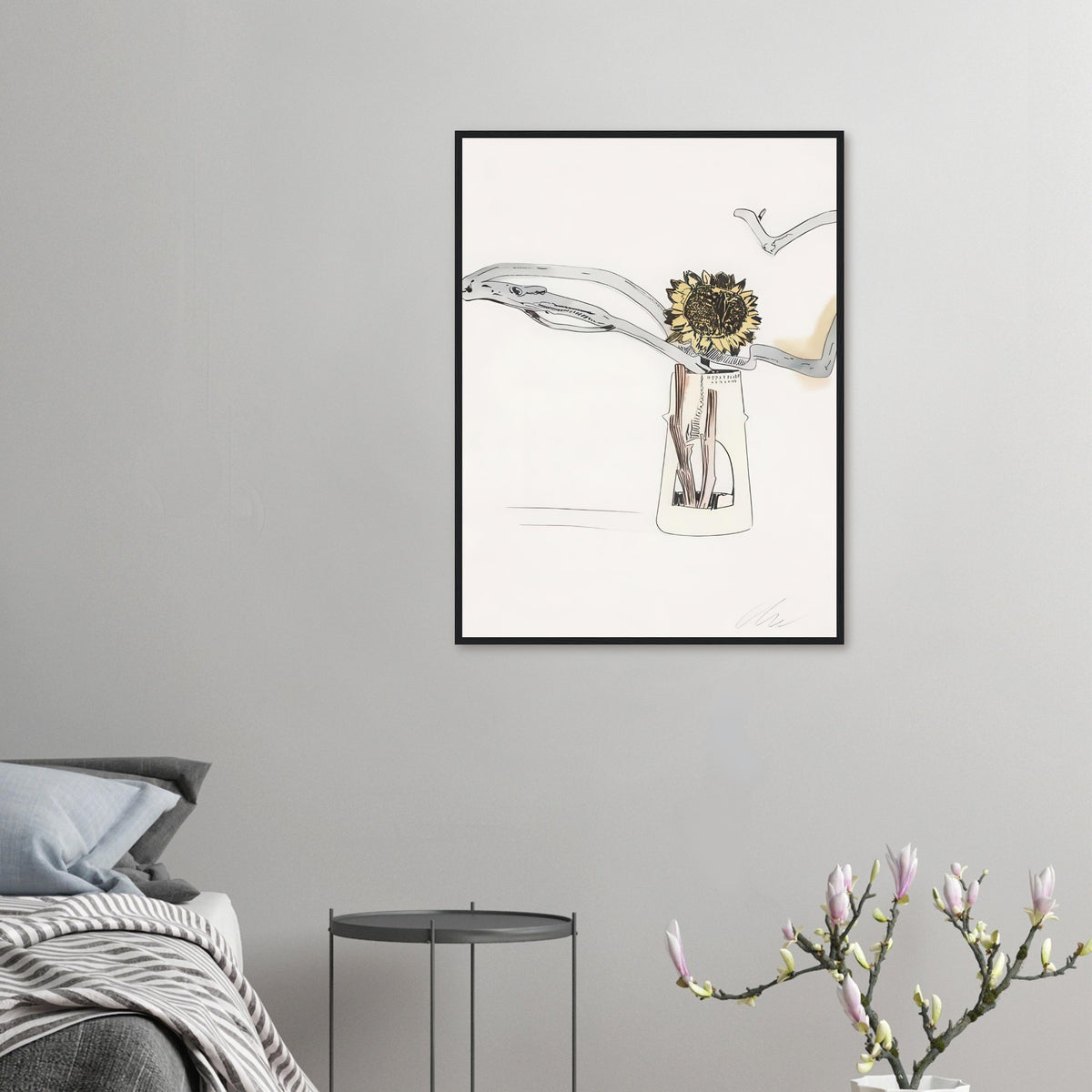 Andy Warhol framed print depicting the design highlights the relationship between compact petals, organic contours and deliberately graphic printmaking marks