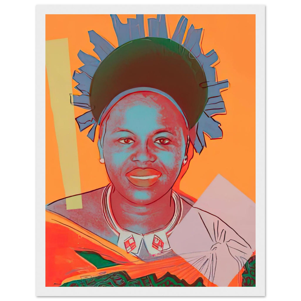 Andy Warhol framed print depicting this work depicts Queen Ntombi Twala of Swaziland; The Reigning Queens portfolio presented four women who held ruling power in their own right: Elizabeth, white frame, 27x35 cm / 11x14″