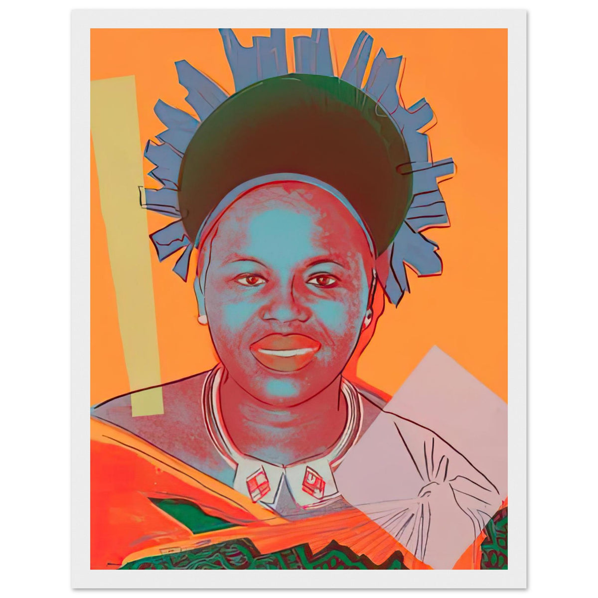 Andy Warhol framed print depicting this work depicts Queen Ntombi Twala of Swaziland; The Reigning Queens portfolio presented four women who held ruling power in their own right: Elizabeth, white frame, 27x35 cm / 11x14″