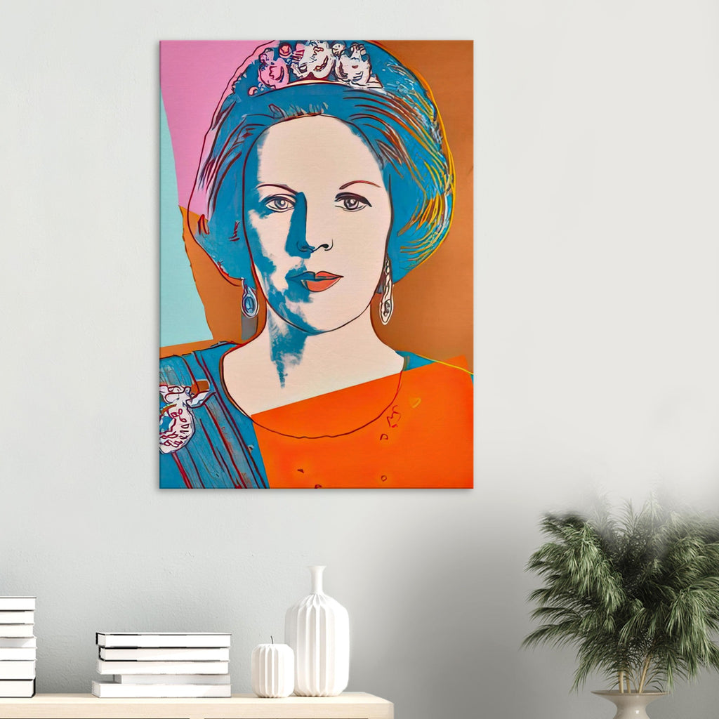Andy Warhol canvas print depicting the recognizable royal portrait becomes a strong graphic focal point