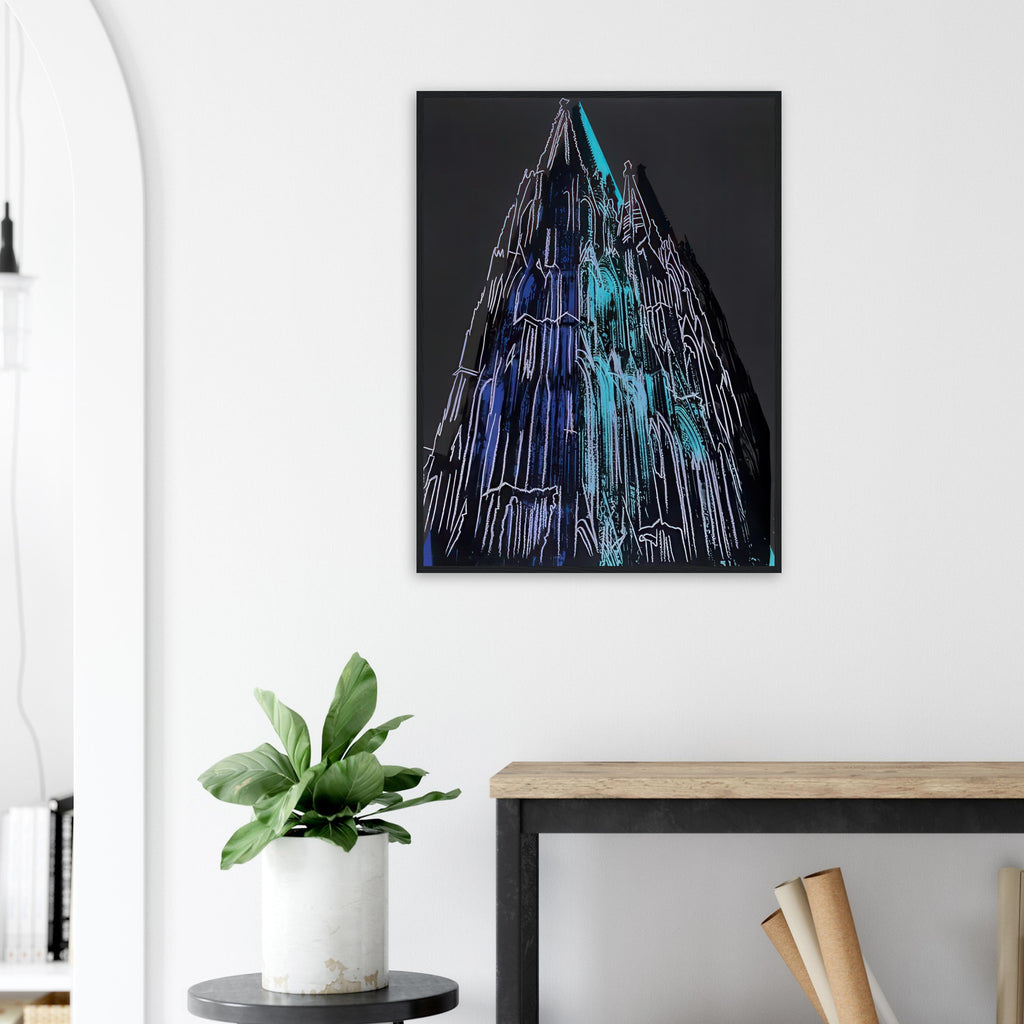 Andy Warhol framed print depicting the cathedral’s soaring spires and intricate façade give the poster a strong vertical architectural structure, providing an unusual counterpart to the artist’s better-known celebrity faces