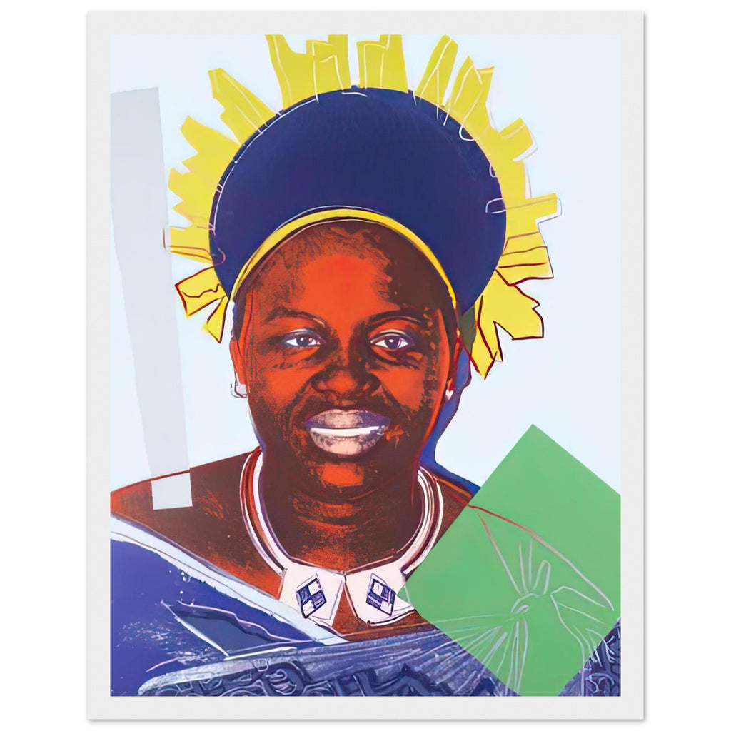 Andy Warhol framed print depicting this work depicts Queen Ntombi Twala of Swaziland; The Reigning Queens portfolio presented four women who held ruling power in their own right: Elizabeth, white frame, 27x35 cm / 11x14″