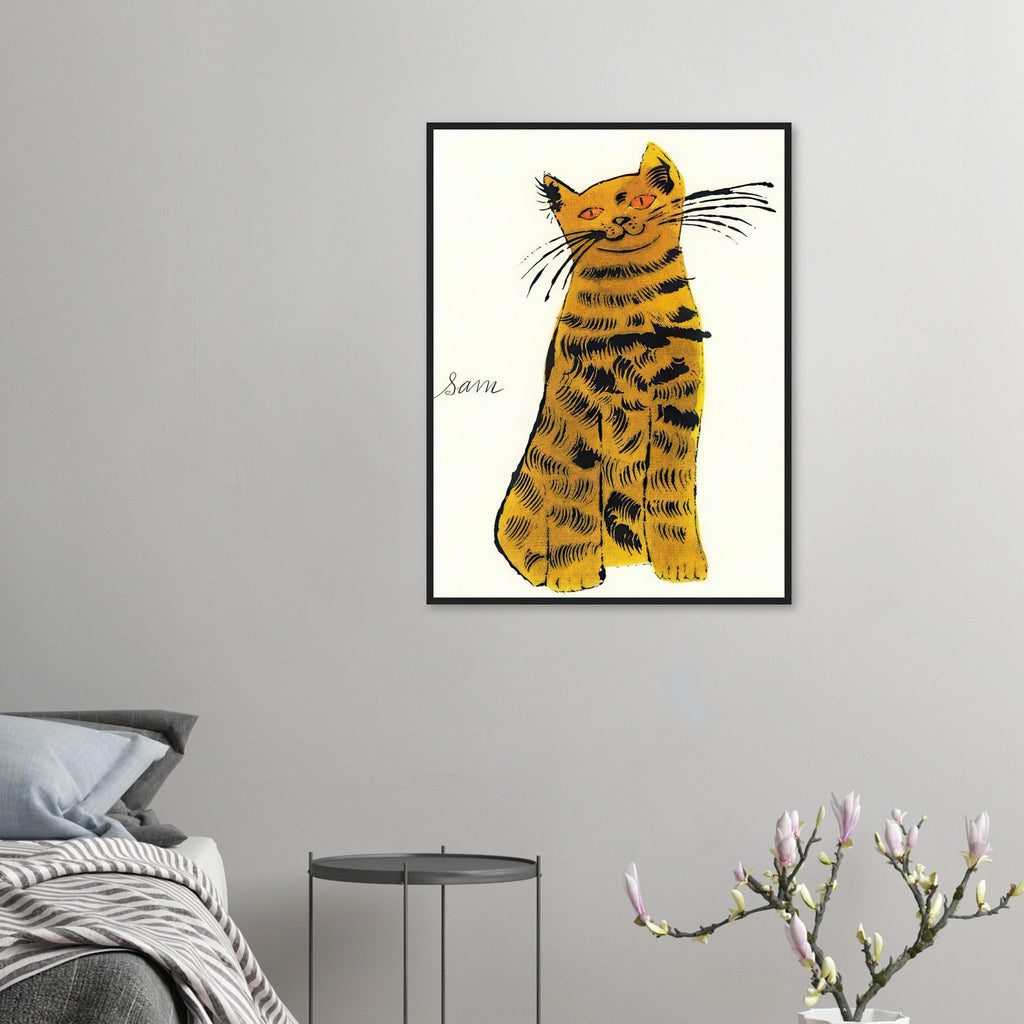 Andy Warhol framed print depicting a spare contour drawing gives the animal its personality, while uncomplicated forms keep the focus on the cat’s outline and pose