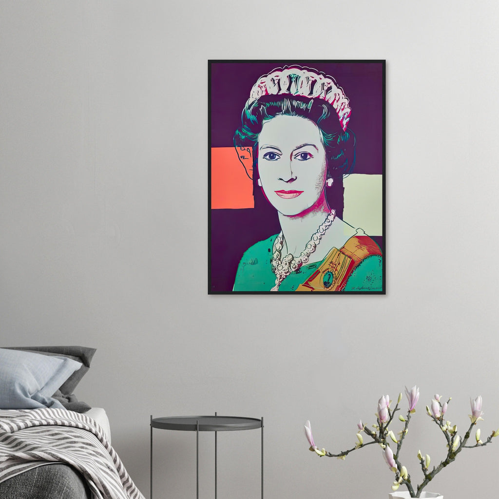 Andy Warhol framed print depicting this work depicts Queen Elizabeth II of the United Kingdom; The Reigning Queens portfolio presented four women who held ruling power in their own right: Elizabeth