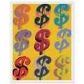 Andy Warhol framed print depicting the repeated or isolated currency mark operates like a logo: simple, recognizable and assertive, white frame, 27x35 cm / 11x14″
