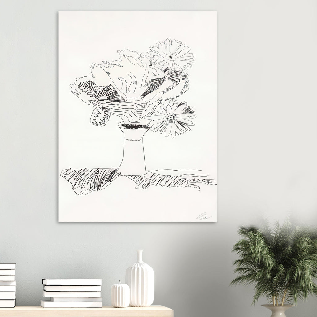 Andy Warhol poster depicting the design highlights the relationship between compact petals, organic contours and deliberately graphic printmaking marks