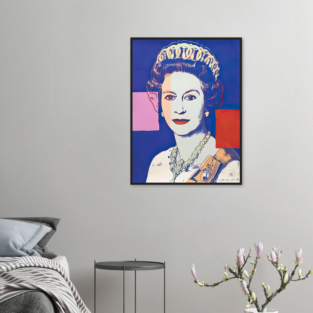 Andy Warhol framed print depicting this work depicts Queen Elizabeth II of the United Kingdom; The Reigning Queens portfolio presented four women who held ruling power in their own right: Elizabeth