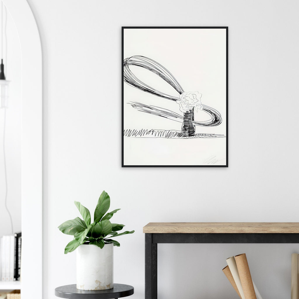 Andy Warhol framed print depicting the black-and-white treatment emphasizes shapes, texture and the structure of the flowers rather than bright color accents