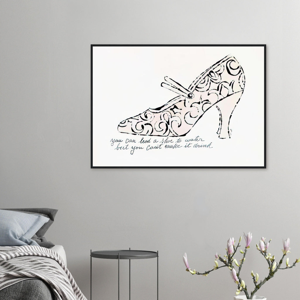 Andy Warhol framed print depicting playfully drawn footwear with expressive line work, a detail that connects the composition to its broader artistic subject