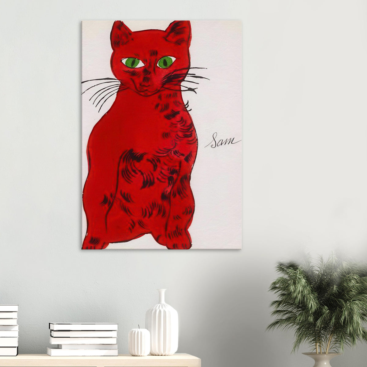 Andy Warhol canvas print depicting a spare contour drawing gives the animal its personality, while uncomplicated forms keep the focus on the cat’s outline and pose