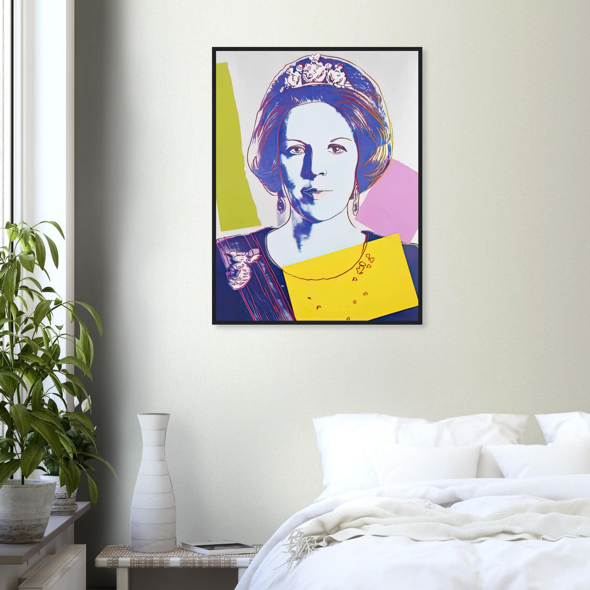 Andy Warhol framed print depicting this work depicts Queen Beatrix of the Netherlands; The Reigning Queens portfolio presented four women who held ruling power in their own right: Elizabeth