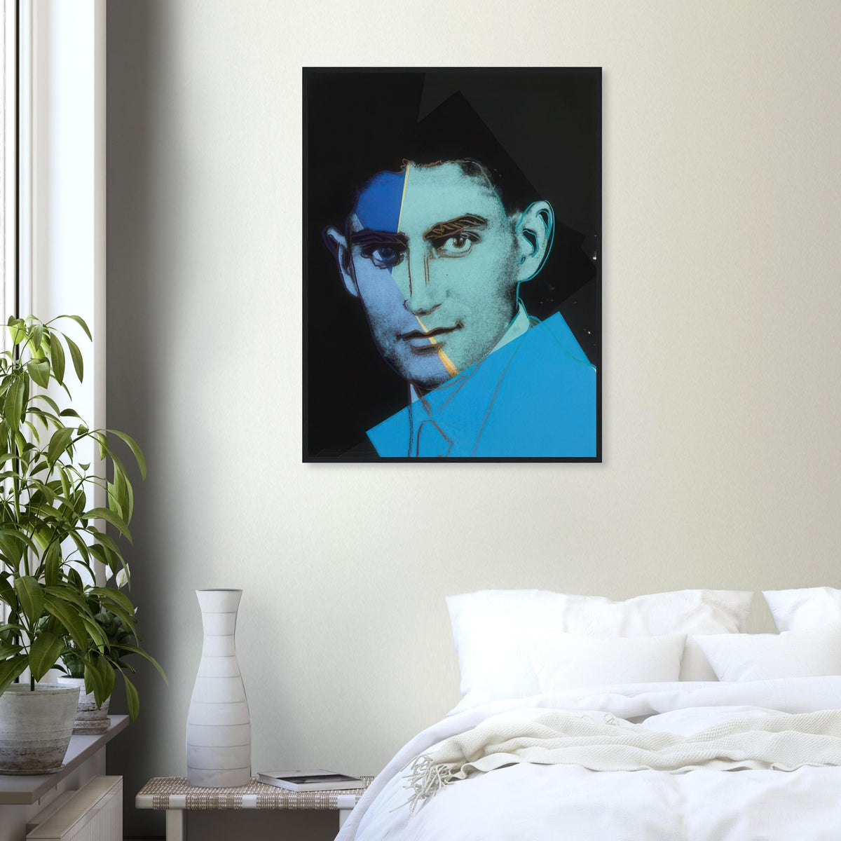 Andy Warhol framed print depicting the image centers on a distinctive likeness rather than narrative scenery; line and simplified contrast make the person the focus