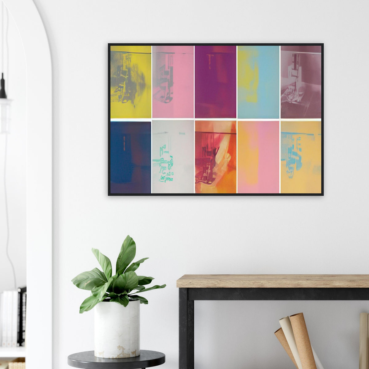 Andy Warhol framed print depicting the stark chair, its surroundings and the tense emptiness of the room, a detail that connects the composition to its broader artistic subject
