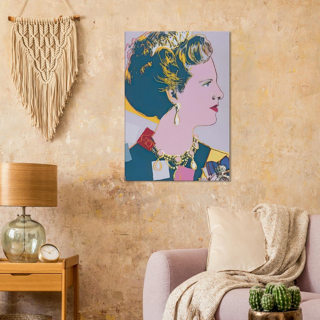 Andy Warhol canvas print depicting the recognizable royal portrait becomes a strong graphic focal point