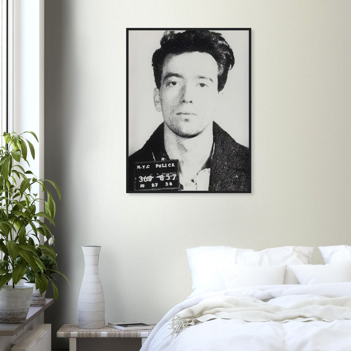Andy Warhol framed print depicting an identification slate pinned to the young man’s jacket reveals the image as a mugshot rather than a glamorous portrait; John Joseph H No