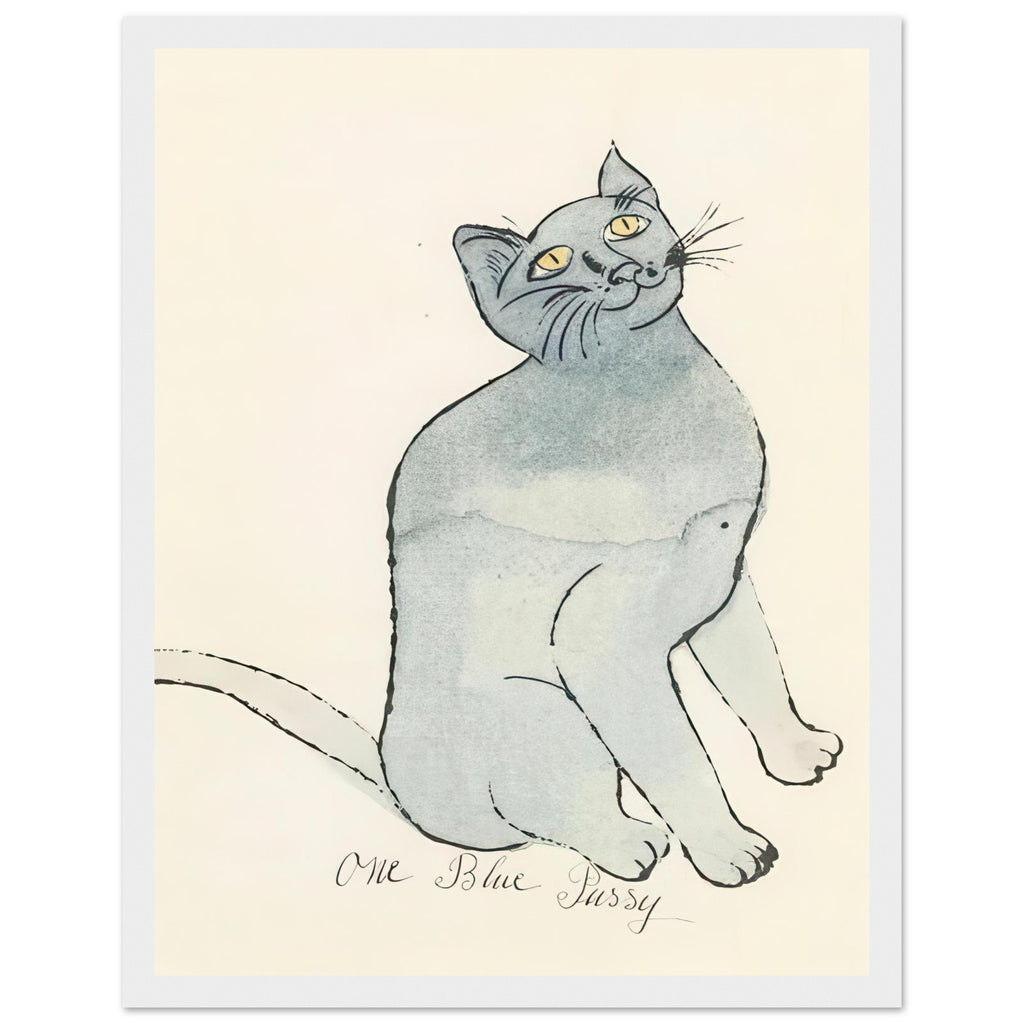 Andy Warhol framed print depicting a spare contour drawing gives the animal its personality, while uncomplicated forms keep the focus on the cat’s outline and pose, white frame, 27x35 cm / 11x14″