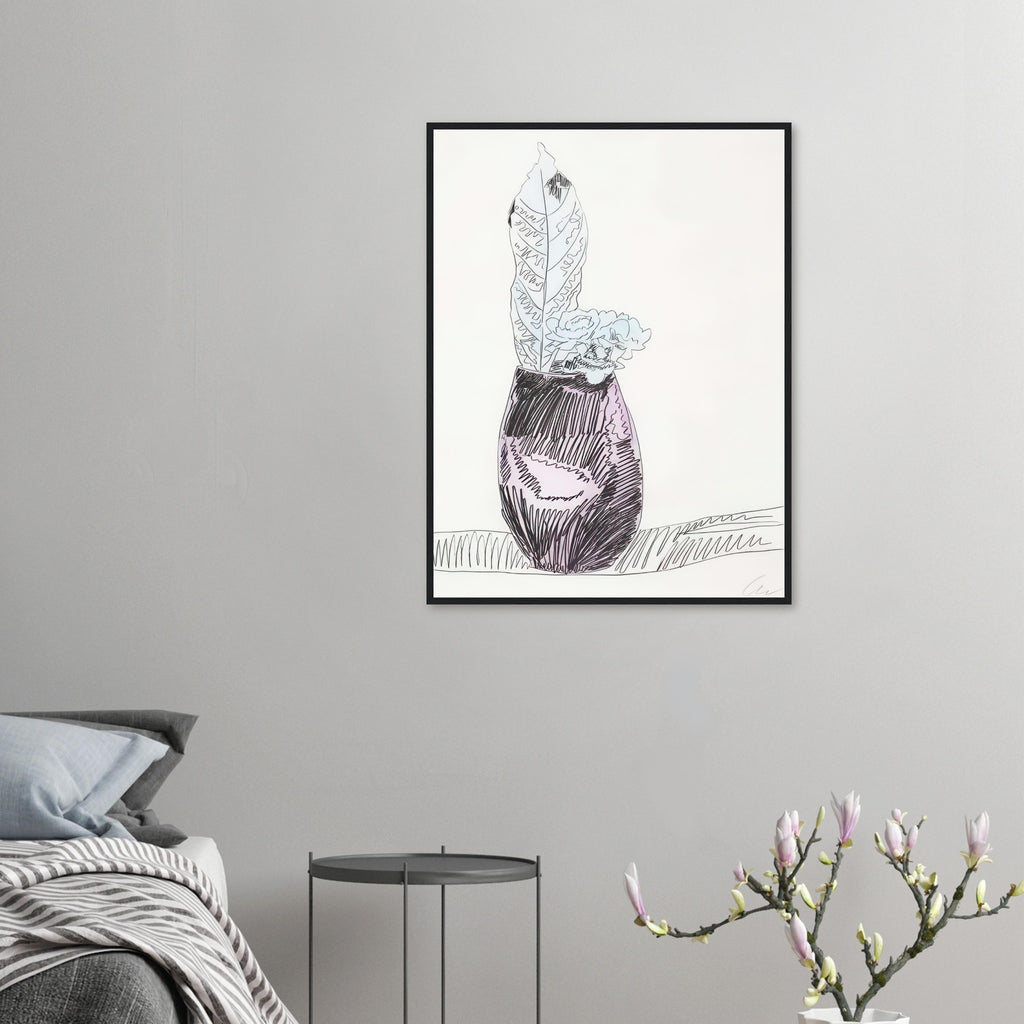 Andy Warhol framed print depicting the design highlights the relationship between compact petals, organic contours and deliberately graphic printmaking marks