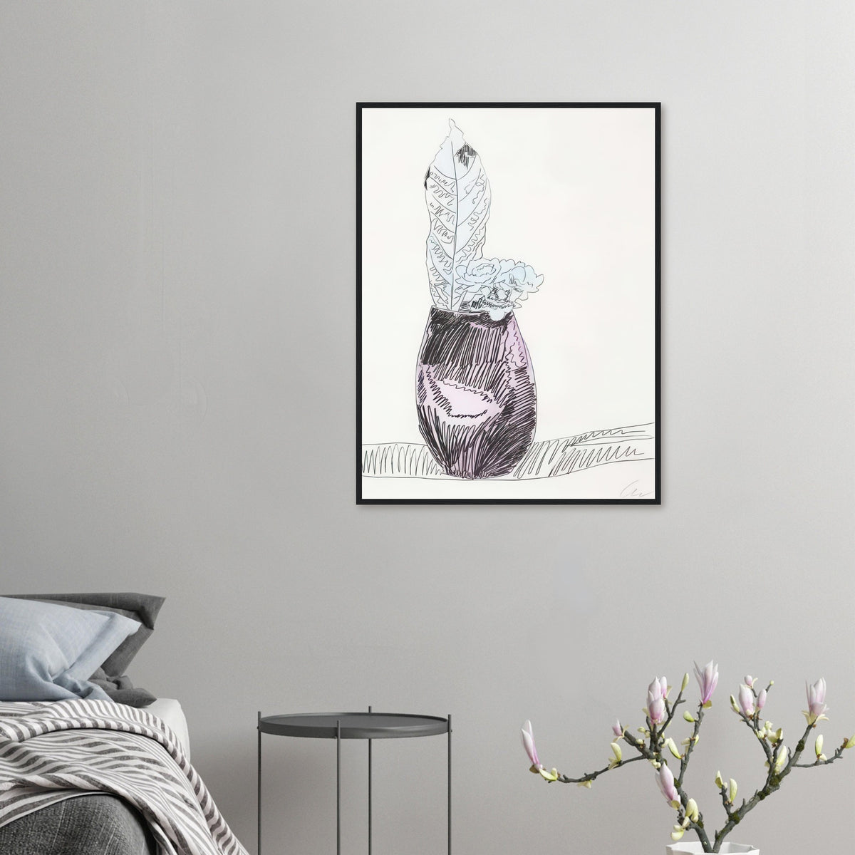 Andy Warhol framed print depicting the design highlights the relationship between compact petals, organic contours and deliberately graphic printmaking marks