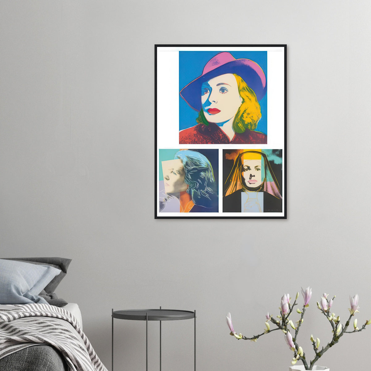 Andy Warhol framed print depicting the portraits concentrate on Bergman’s recognizable features and changing screen persona