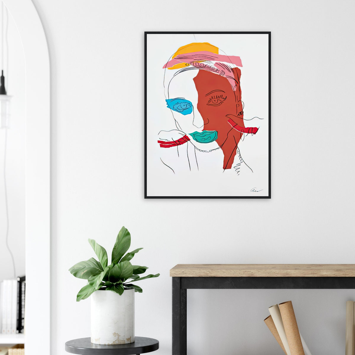 Andy Warhol framed print depicting areas of saturated colour and loose, sometimes deliberately displaced contours interact with the sitter’s photographic likeness; The Ladies and Gentlemen project portrays transgender women and drag performers from New York, including