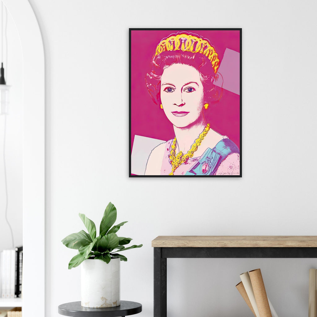 Andy Warhol framed print depicting this work depicts Queen Elizabeth II of the United Kingdom; The Reigning Queens portfolio presented four women who held ruling power in their own right: Elizabeth