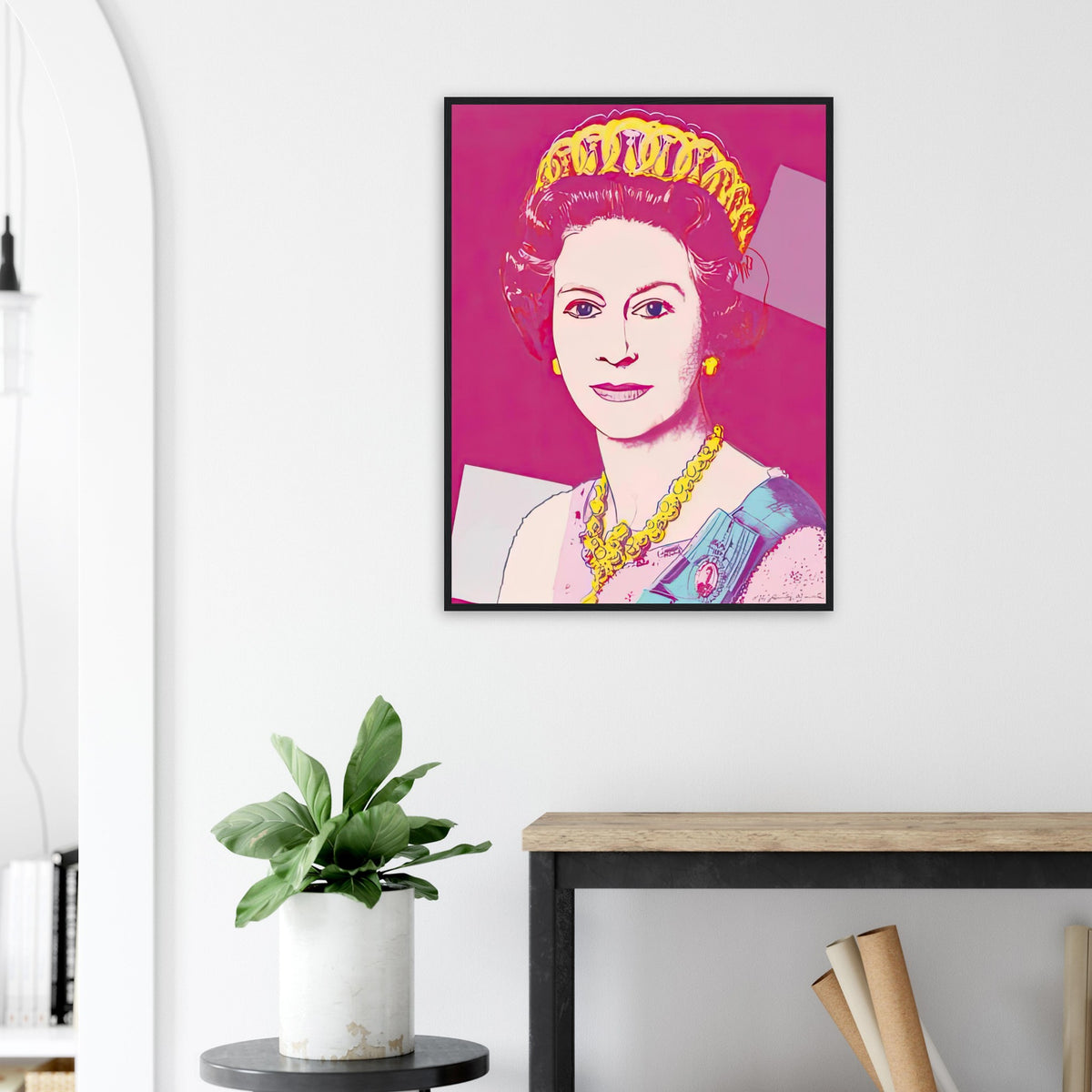 Andy Warhol framed print depicting this work depicts Queen Elizabeth II of the United Kingdom; The Reigning Queens portfolio presented four women who held ruling power in their own right: Elizabeth