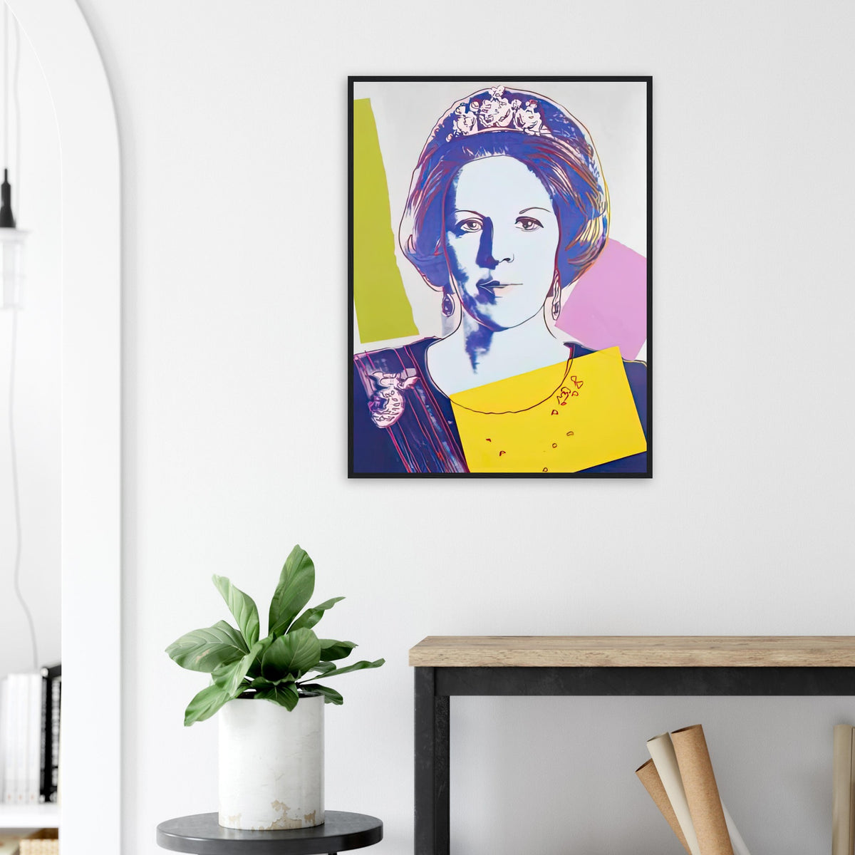 Andy Warhol framed print depicting this work depicts Queen Beatrix of the Netherlands; The Reigning Queens portfolio presented four women who held ruling power in their own right: Elizabeth