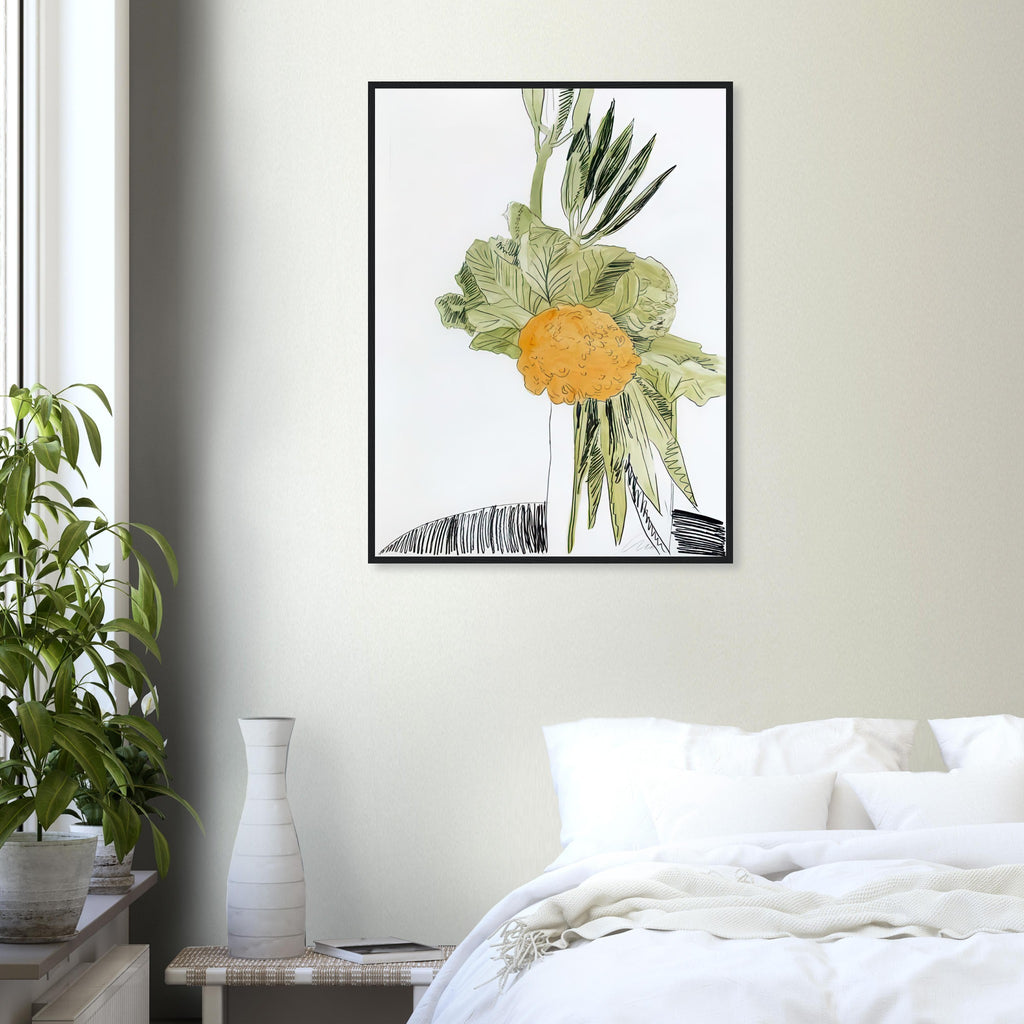 Andy Warhol framed print depicting the design highlights the relationship between compact petals, organic contours and deliberately graphic printmaking marks