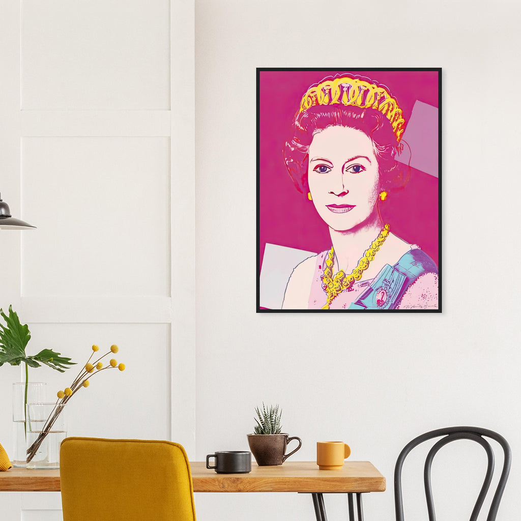 Andy Warhol framed print depicting this work depicts Queen Elizabeth II of the United Kingdom; The Reigning Queens portfolio presented four women who held ruling power in their own right: Elizabeth