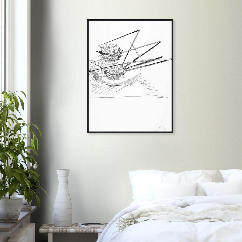 Andy Warhol framed print depicting the black-and-white treatment emphasizes shapes, texture and the structure of the flowers rather than bright color accents