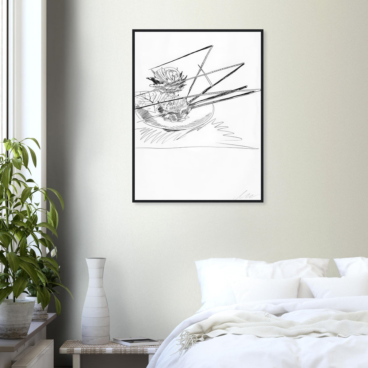 Andy Warhol framed print depicting the black-and-white treatment emphasizes shapes, texture and the structure of the flowers rather than bright color accents