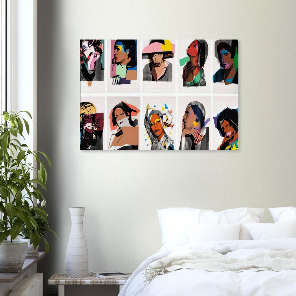 Andy Warhol canvas print depicting expressive portrait figures, striking poses and an emphasis on individuality, a detail that connects the composition to its broader artistic subject