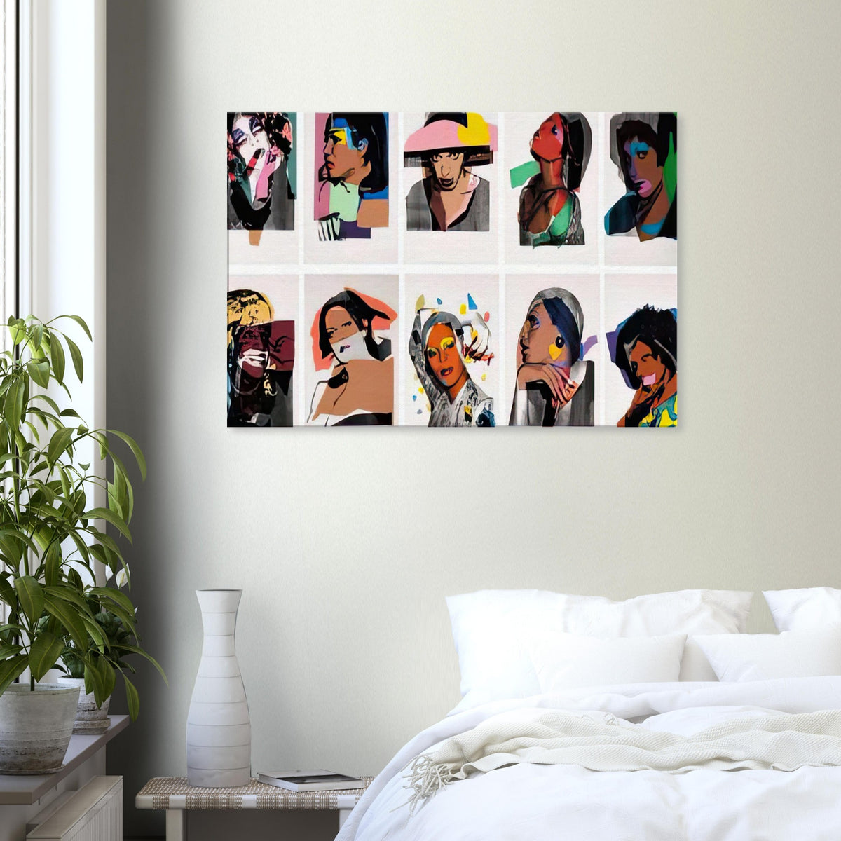 Andy Warhol canvas print depicting expressive portrait figures, striking poses and an emphasis on individuality, a detail that connects the composition to its broader artistic subject