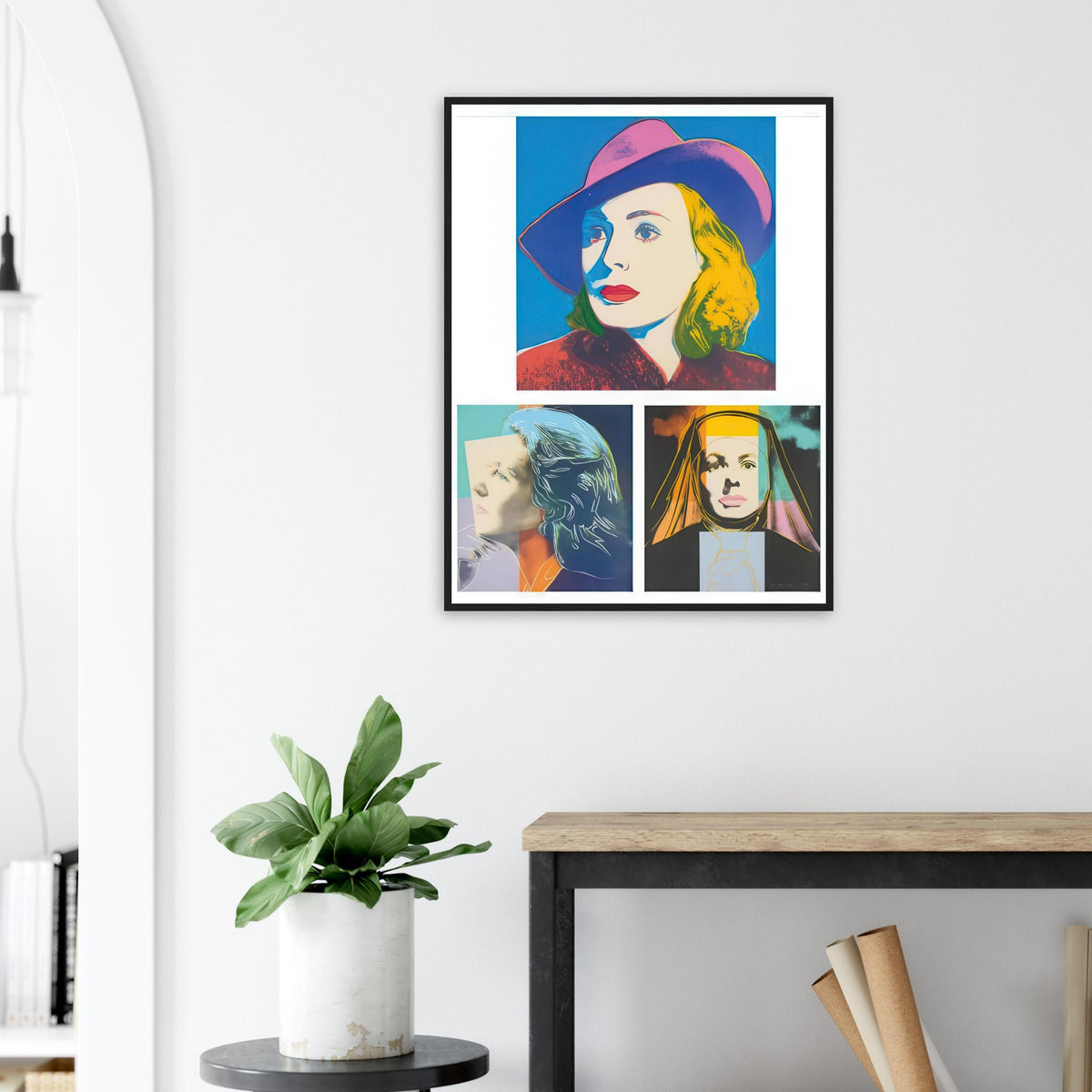 Andy Warhol framed print depicting the portraits concentrate on Bergman’s recognizable features and changing screen persona