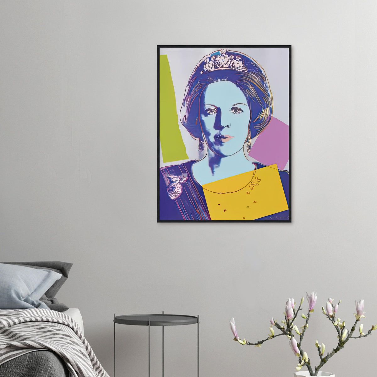 Andy Warhol framed print depicting this work depicts Queen Beatrix of the Netherlands; The Reigning Queens portfolio presented four women who held ruling power in their own right: Elizabeth