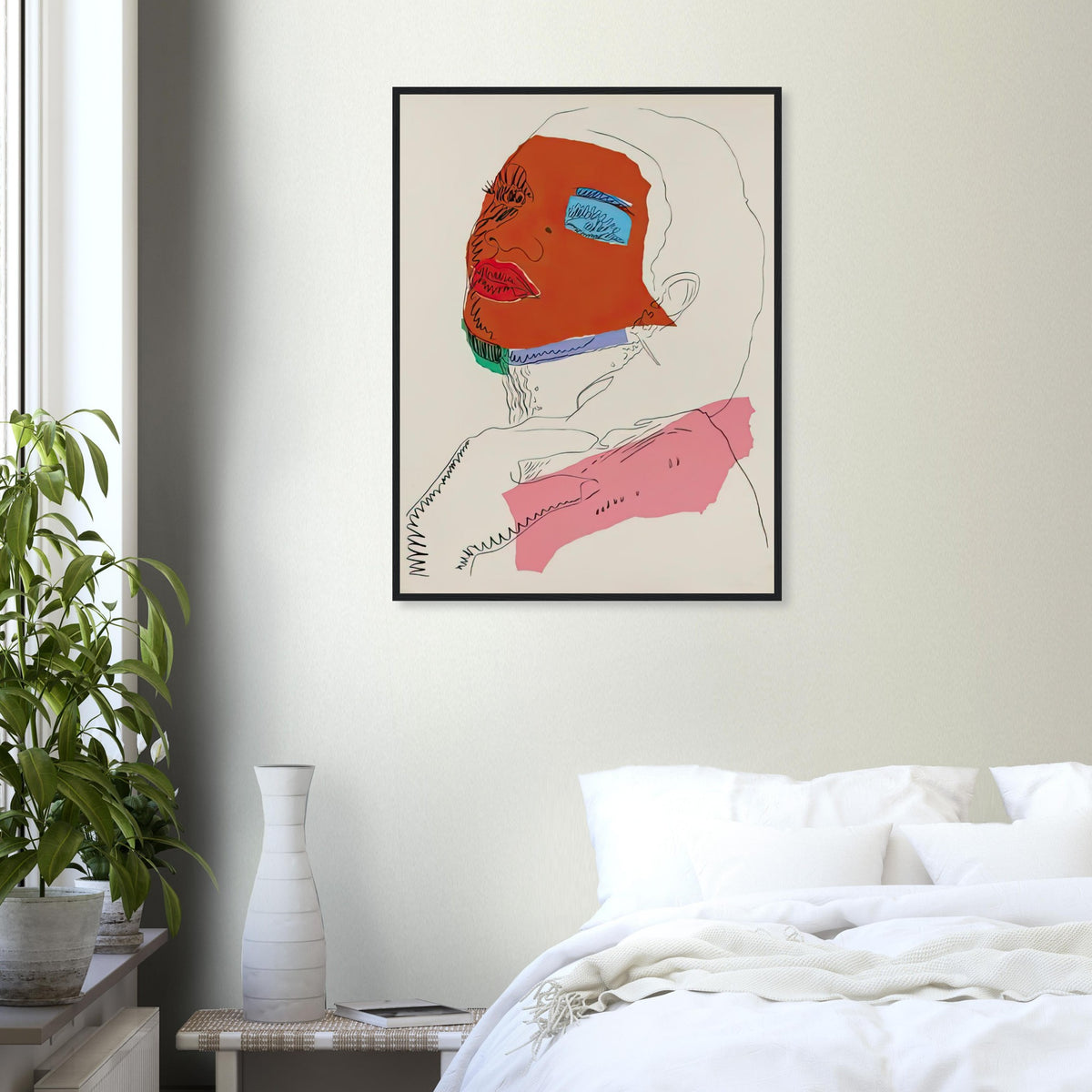 Andy Warhol framed print depicting areas of saturated colour and loose, sometimes deliberately displaced contours interact with the sitter’s photographic likeness; The Ladies and Gentlemen project portrays transgender women and drag performers from New York, including