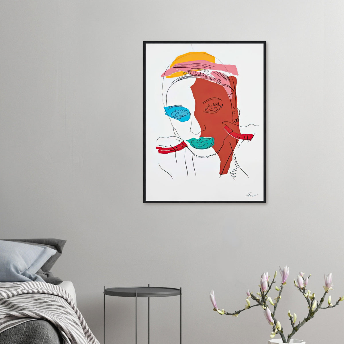 Andy Warhol framed print depicting areas of saturated colour and loose, sometimes deliberately displaced contours interact with the sitter’s photographic likeness; The Ladies and Gentlemen project portrays transgender women and drag performers from New York, including