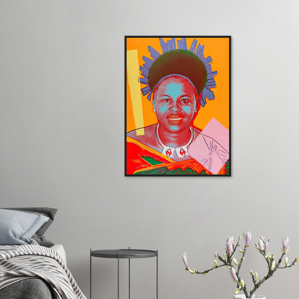 Andy Warhol framed print depicting this work depicts Queen Ntombi Twala of Swaziland; The Reigning Queens portfolio presented four women who held ruling power in their own right: Elizabeth