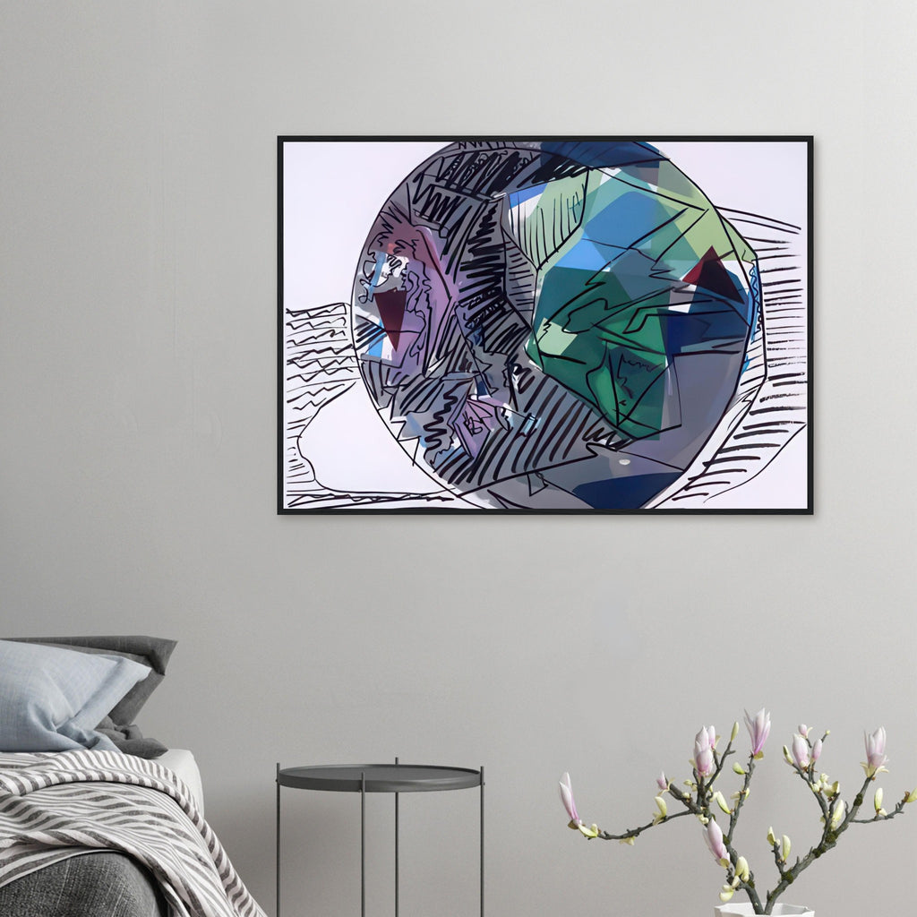 Andy Warhol framed print depicting jewel-like shapes arranged as luminous graphic forms, a detail that connects the composition to its broader artistic subject