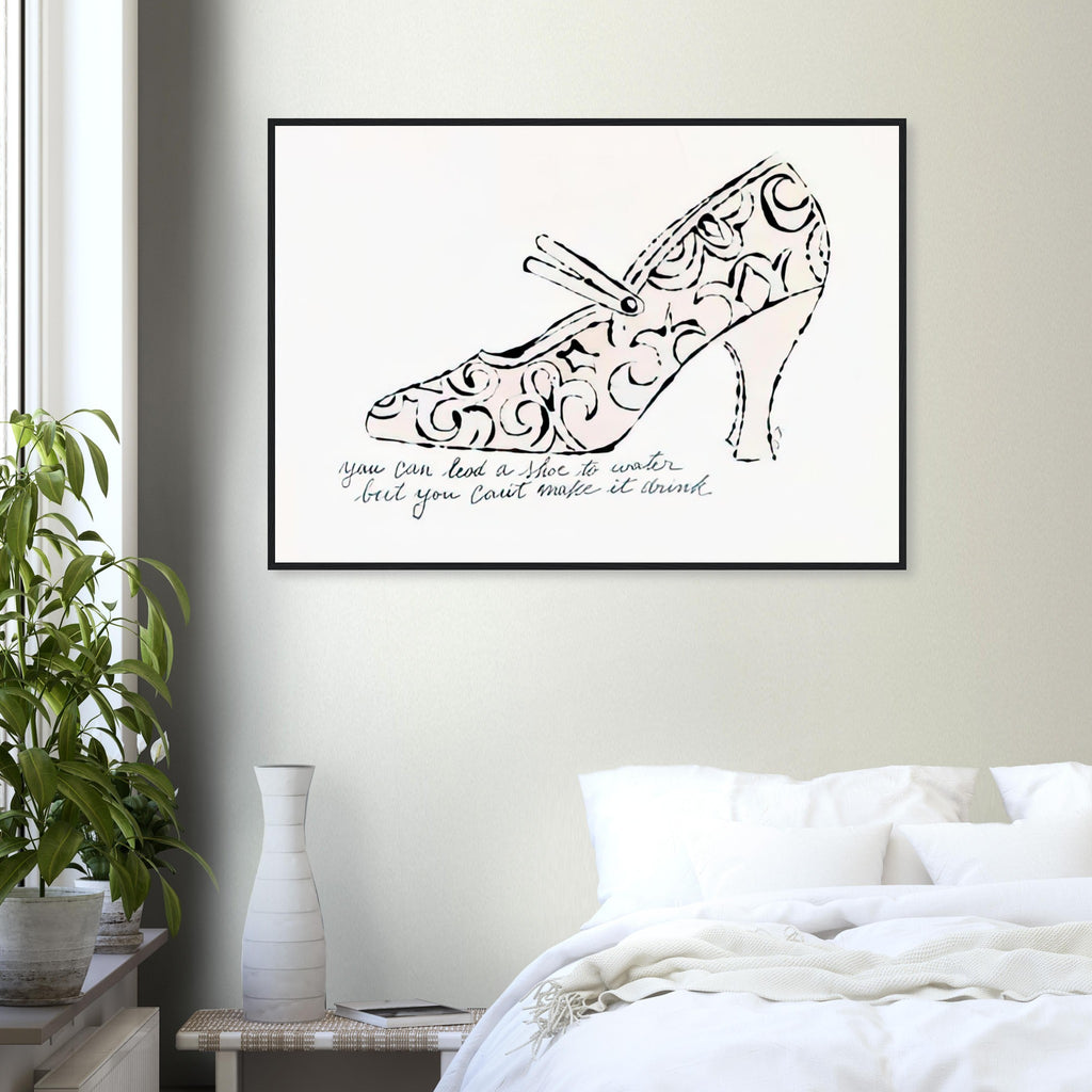 Andy Warhol framed print depicting playfully drawn footwear with expressive line work, a detail that connects the composition to its broader artistic subject
