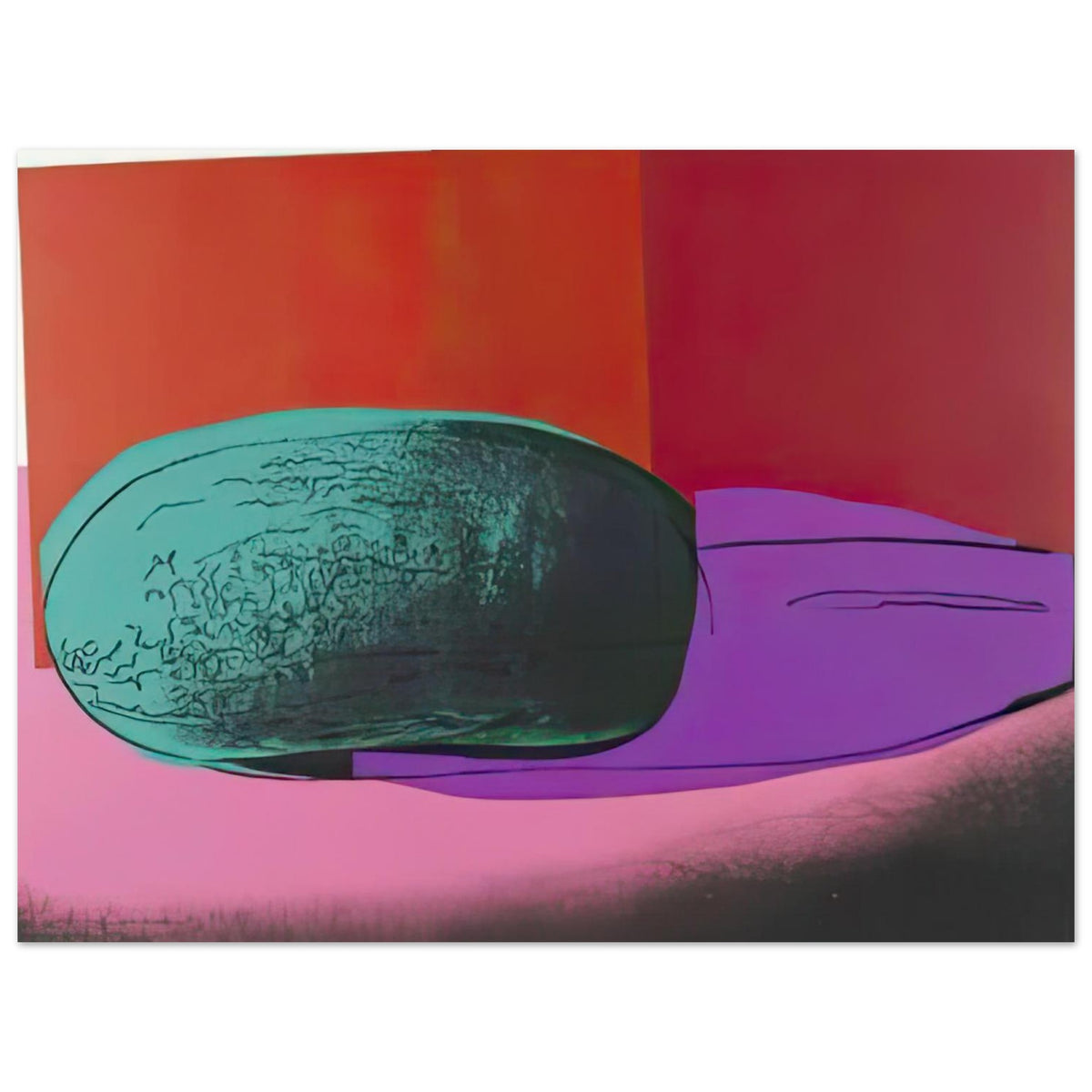 Andy Warhol poster depicting rounded fruit forms, expressive edges and the recognizable shapes of watermelon, a detail that connects the composition to its broader artistic subject, 30x40 cm / 12x16″