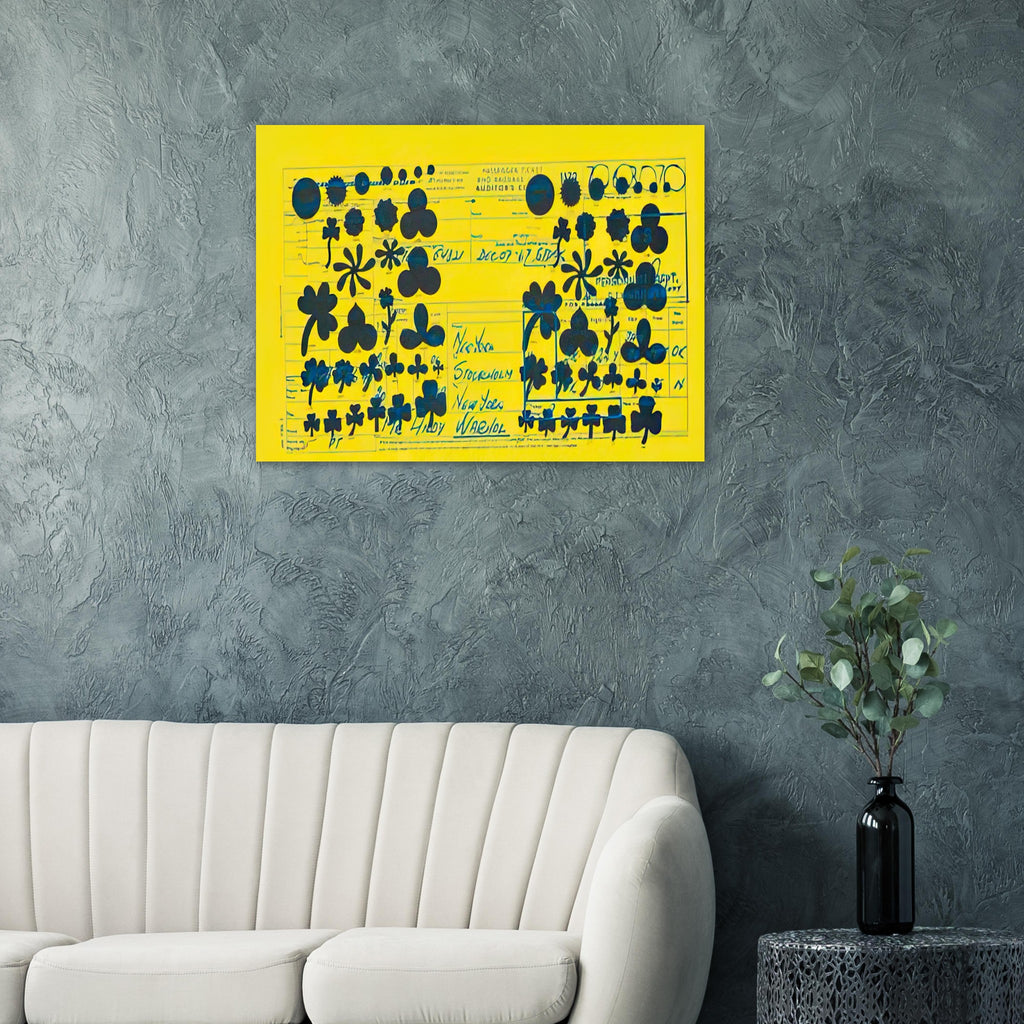 Andy Warhol poster depicting a travel document with typography and graphic information, a detail that connects the composition to its broader artistic subject