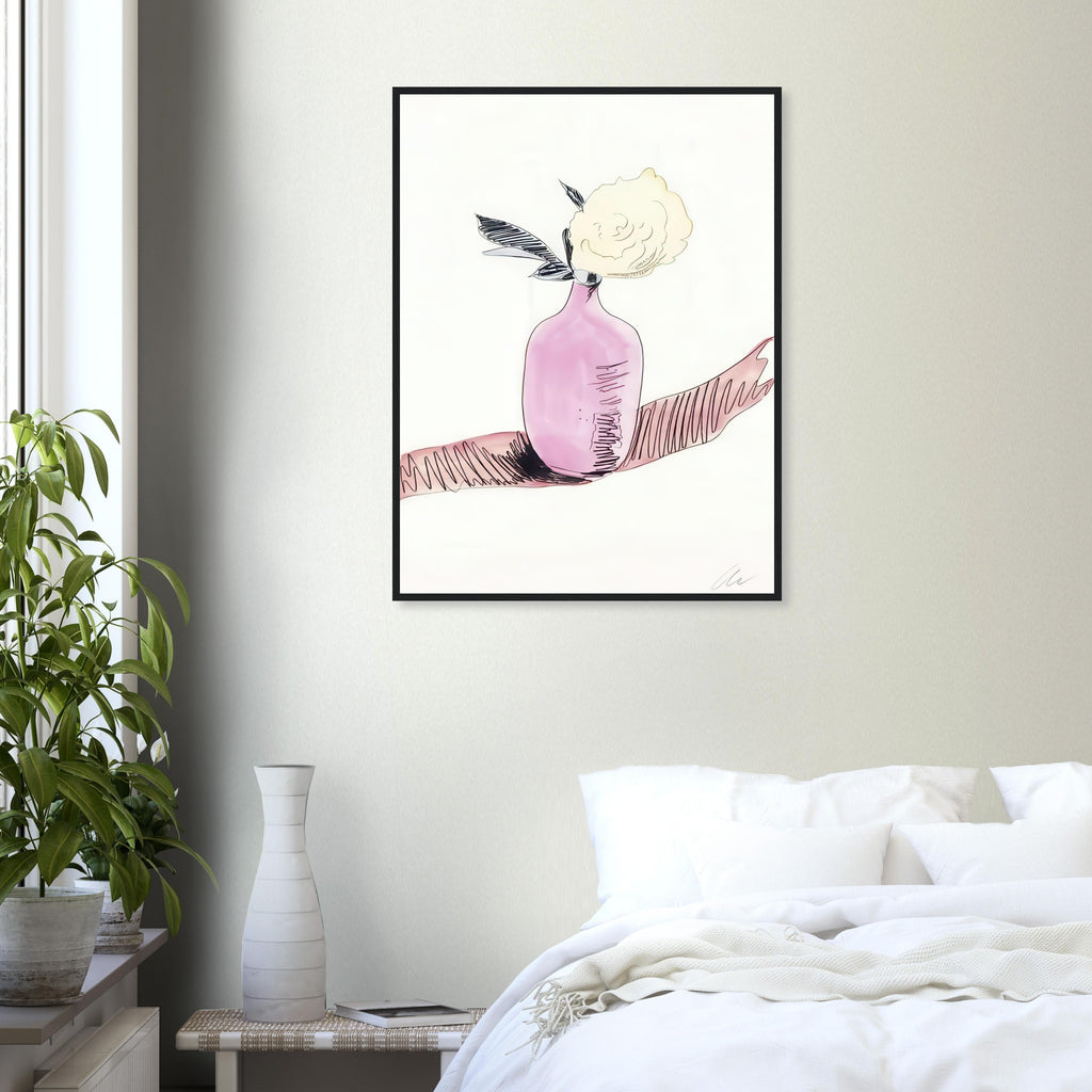 Andy Warhol framed print depicting the design highlights the relationship between compact petals, organic contours and deliberately graphic printmaking marks