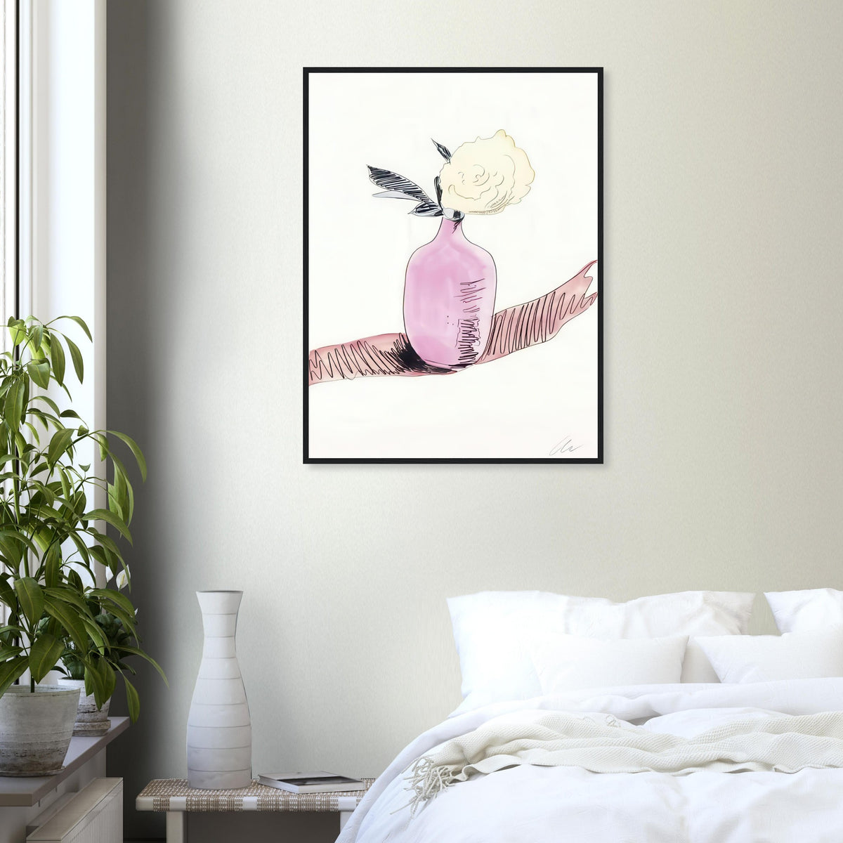Andy Warhol framed print depicting the design highlights the relationship between compact petals, organic contours and deliberately graphic printmaking marks