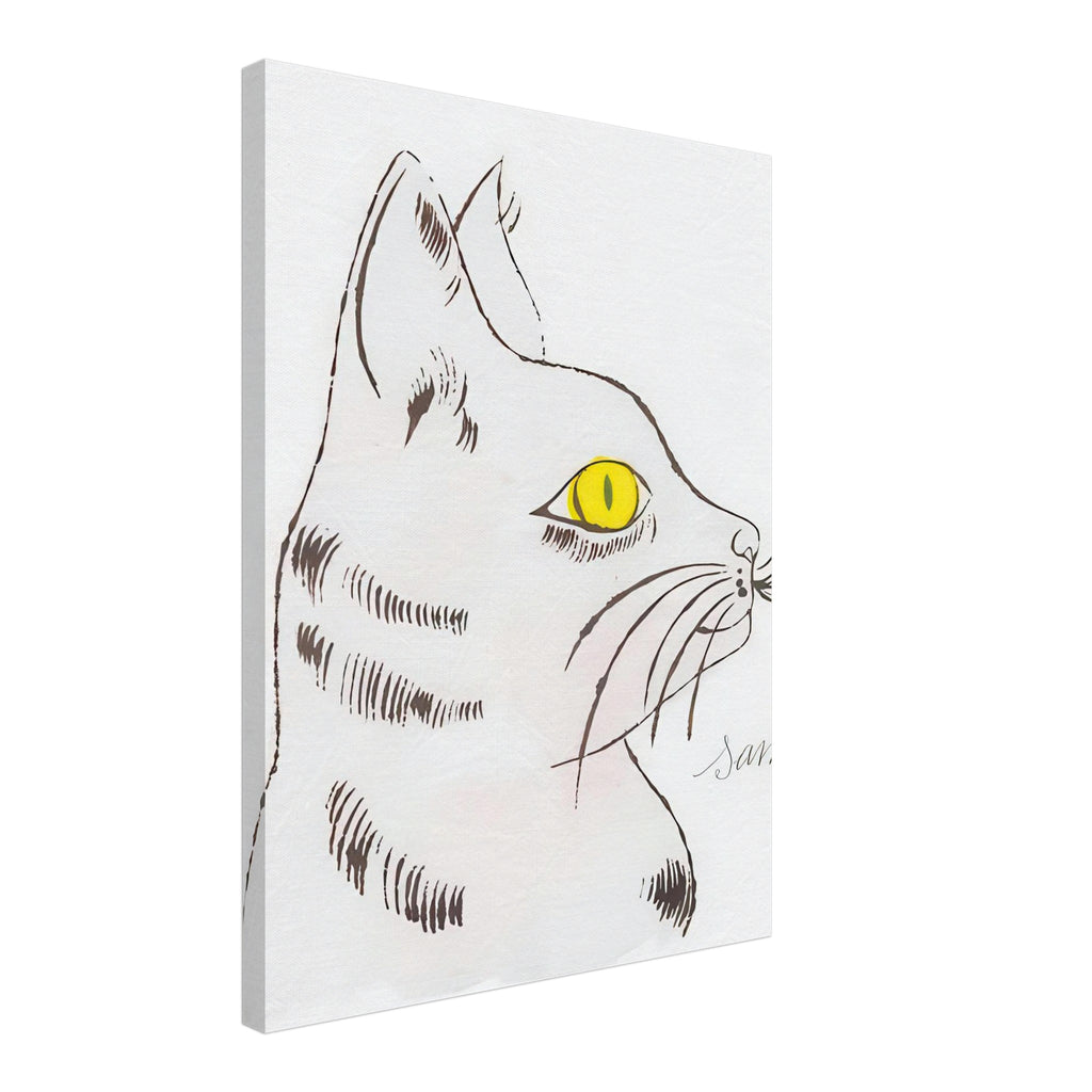 Andy Warhol canvas print depicting a spare contour drawing gives the animal its personality, while uncomplicated forms keep the focus on the cat’s outline and pose, 45x60 cm / 18x24″