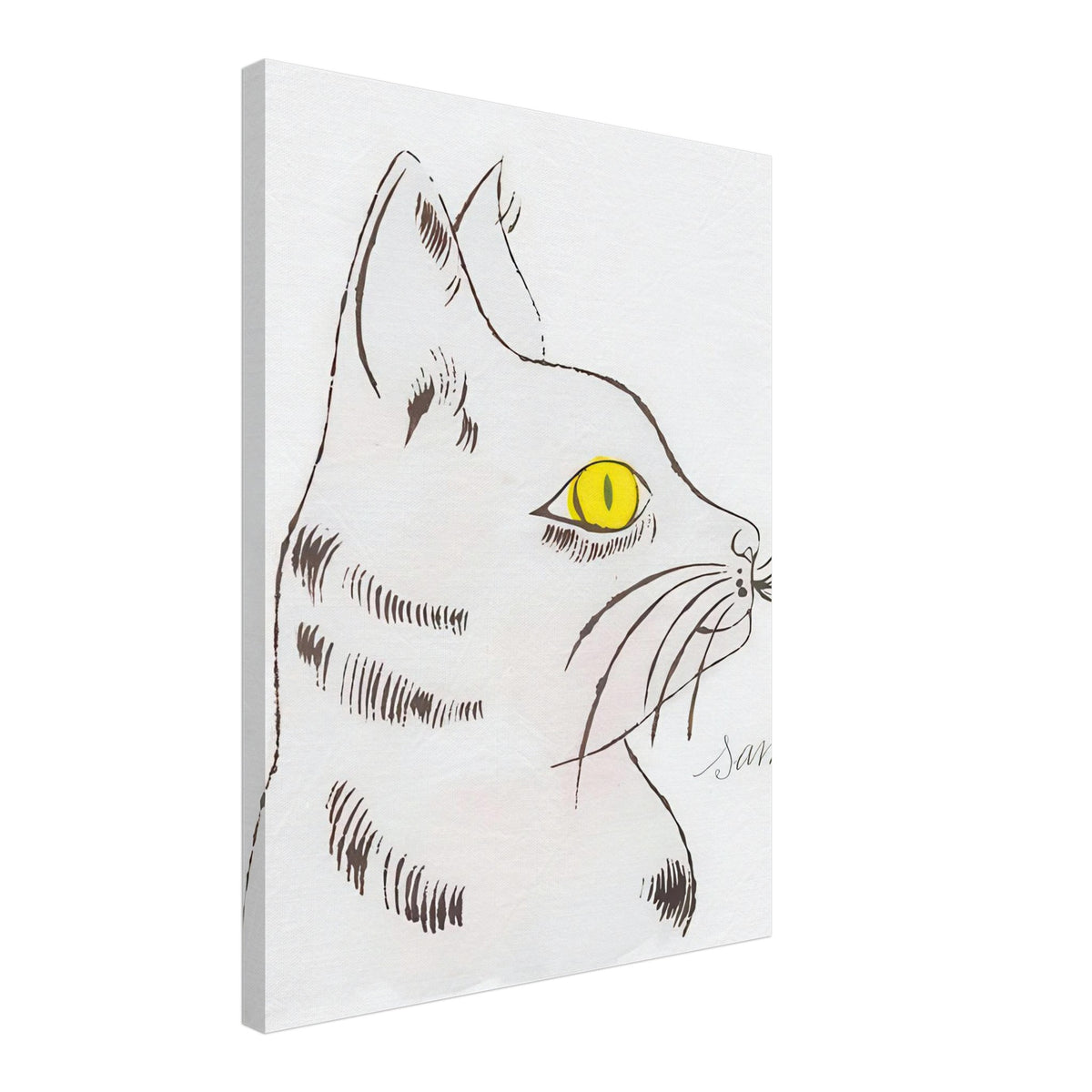 Andy Warhol canvas print depicting a spare contour drawing gives the animal its personality, while uncomplicated forms keep the focus on the cat’s outline and pose, 45x60 cm / 18x24″