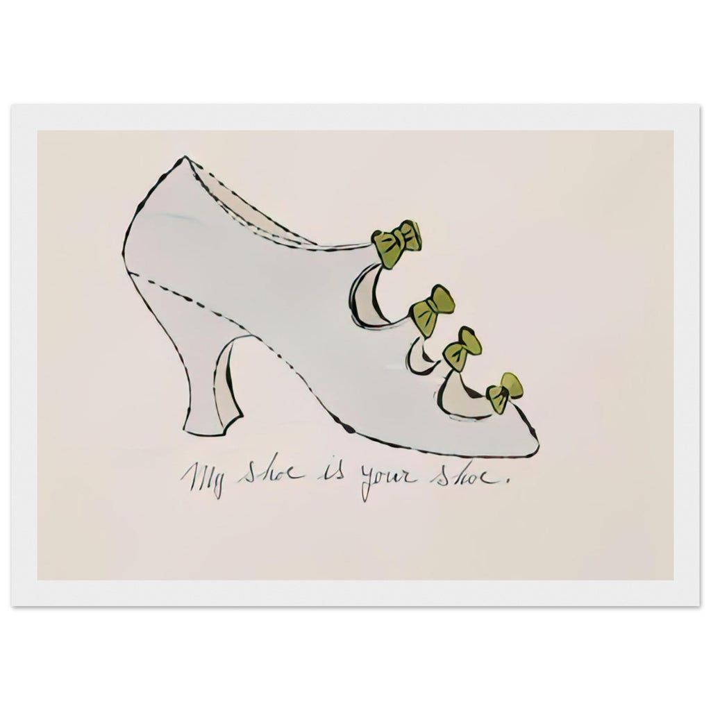 Andy Warhol framed print depicting playfully drawn footwear with expressive line work, a detail that connects the composition to its broader artistic subject, white frame, 21x29.7 cm / 8x12"